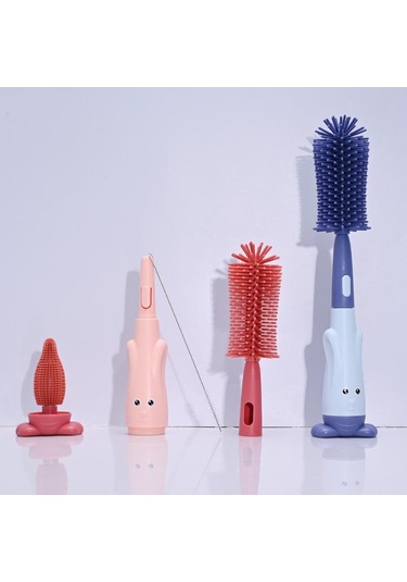 Kırmızı Emzik Şişe Fırçası Bebek Süt Şişesi Temizleme Fırçası Silikon Bardak Fırça Temizleme Aracı