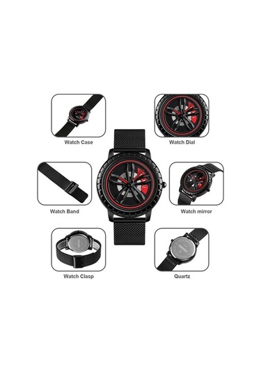 Novahub Skmeı 1634 Erkekler Su Geçirmez Kırmızı Kuvars Saat Siyah Çelik Kemer Çok Renkli Çok Renkli