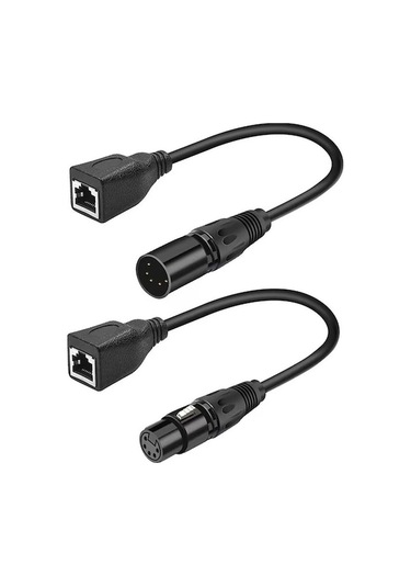 Dmx Sahne Işık Sinyali Aktarımı İçin 5 Pin Xlr Erkek + Dişi Rj45 Adaptör Kablosu Seti 2 Adet 0.5m Ethernet Dönüştürücü