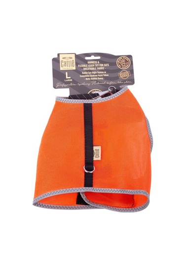 Cattie Havalı Dokuma Kedi Göğüs & Gezdirme Takımı Turuncu Large 1.5x30-40 Cm