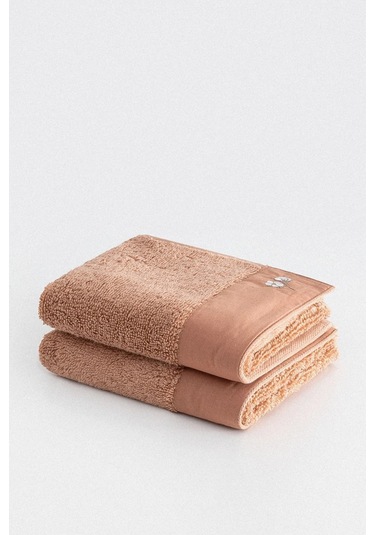 Ecocotton Pure Cotton Kahverengi Bez Bordürlü %100 Organik Pamuk 2'li Yüz Havlusu Seti - 50 90 Cm Kahverengi