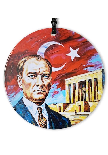 23 Cm Çaplı - 10 Kasım Atatürk, Anıtkabir Ve Türk Bayrağıtemalı Füzyon Cam Duvar Süsü İç Dekorasyon