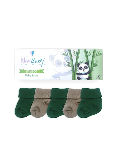 Novibaby 5'li Bambu Yenidoğan Bebek Çorabı I Greeny I 0-6 ay "Karışık Renkli"