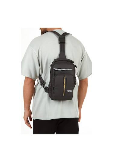 Newish Polo Erkek Kumaş Sırt El Ve Omuz Çantası New350 - Siyah - Sarı