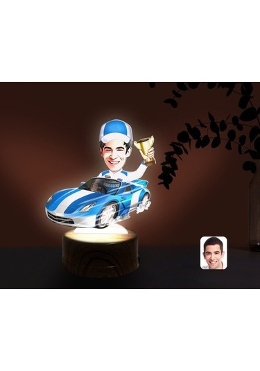 Kişiye Özel Erkek Rallici Karikatürlü Dekoratif 3D Biblo Led Işık