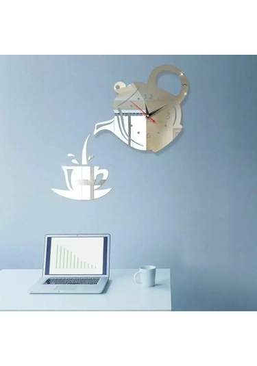 Konesam 40x40 Cm Akrilik Teapot Saat Sticker - Altın Renk, Pil İle Çalışır Pil Dahil Değil