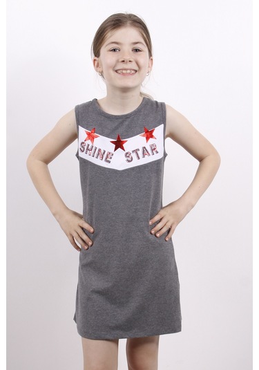 Toontoy Kız Çocuk Yıldız Varaklı Elbise Antrasit Melanj
