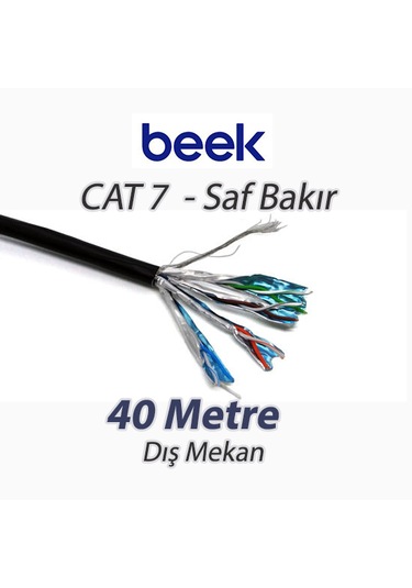 Beek Cat7 Saf Bakır S/ftp Awg23 Spe Dış Mekan Data Kablosu, Siyah Renk 40 Mt