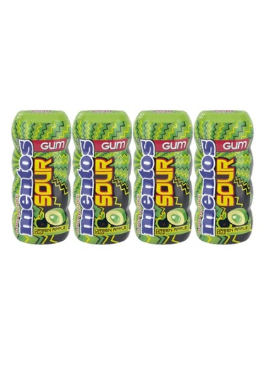 Mentos New Sour Gum Yeşil Elma Aromalı Draje Sakız 4 x 30 G