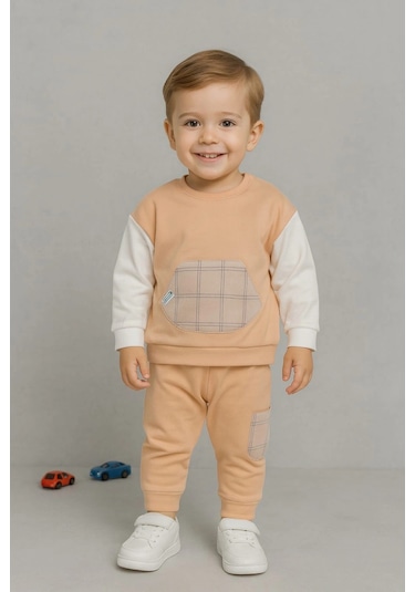 Erkek Çocuk Pamuklu Cepli 2'li Takım Kahverengi