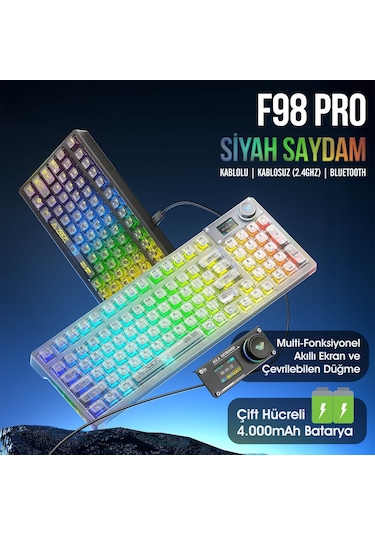 Aula F98 Pro Oled Ekranlı Makrolu Kablosuz Rgb Hot-swap Gasket Pre-lubed Switch Mekanik Klavye