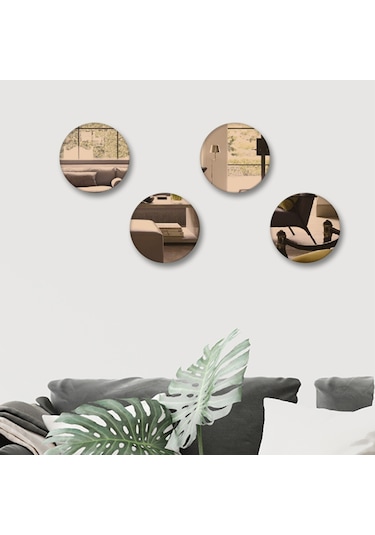 Ayna Bronz Ayna 4'lü Takım Yuvarlak Ayna Çap25cm Bronz