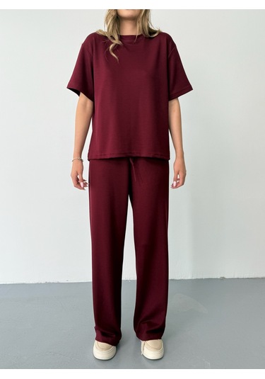 Kadın Modal Kısa Kolu Soft Touch Spor Takım Bordo