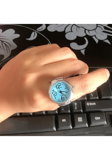 Mavi İzle Yüzük Erkekler Kadınlar Için Parmak Yuvarlak Kuvars Takı Paslanmaz Çelik Yüzük Sevgilisi Çifti Saatler Mavi