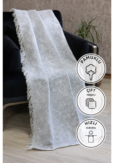 Merlin Pamuklu Saçaklı Koltuk - Çekyat Örtüsü 170x220 - Krem Krem