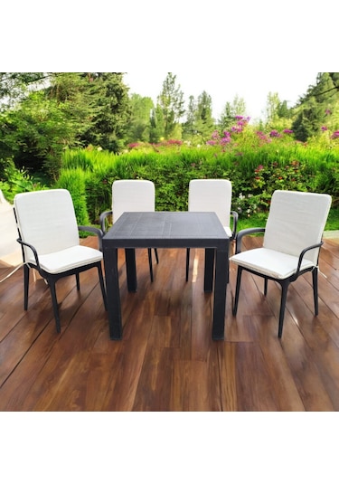 Lüks Arkalıklı Sandalye Minderi 4lü 4cm Süngerli Krem