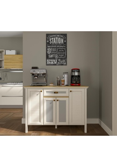 Valena Kahve Köşesi Erzak Dolabı Çok Amaçlı Dolap Airfry Dolabı 4 Kapaklı 1 Çekmeceli 120 Cm Minifixli Kahverengi