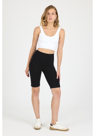 Malabadi Kadın Siyah Penye Modal Yüksek Bel Sporcu Biker Tayt 1911 SiYAH