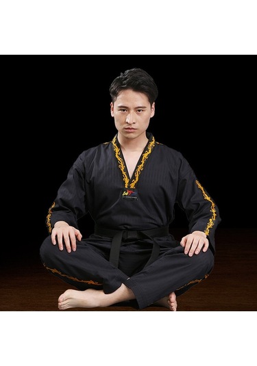 Sones Çocuk Yetişkin Pamuklu Erkek Ve Kadın Tekvando Giyim Eğitim Üniformaları Ejderha Siyah