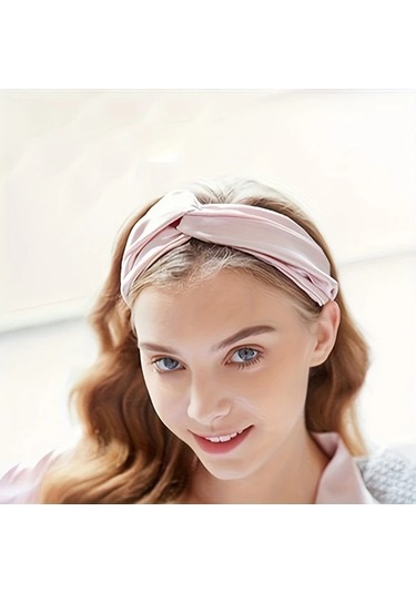 Elmpaly Şampanya %100 Saf İpek Geniş Rahat Kadın Saç Bandı Şampanya