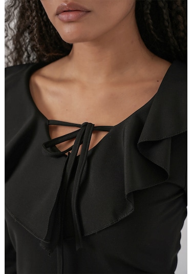 Kadın Uzun Kol Crop Bluz 979 - Siyah Siyah