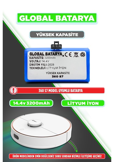 360 S7 Uyumlu Batarya 3200mah Li-ion Pil Yüksek Kapasite