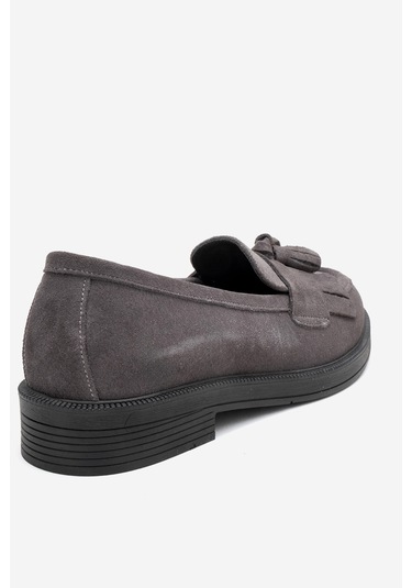 Milina Füme Süet Püsküllü Hakiki Deri Kadın Loafer Ayakkabı Füme