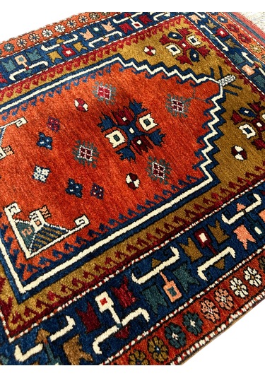 El Dokuma Antika 97x120 Dazkırı Halısı Koleksiyonluk Kök Boya Kiremit