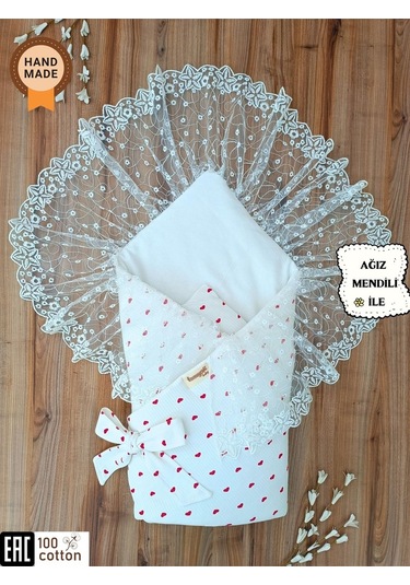 Dantelli & Kalpli Bebek Battaniyesi %100 Pamuklu Organik Uyku Kundağı Hediyelik Yenidoğan Mevlütlük Çok Renkli