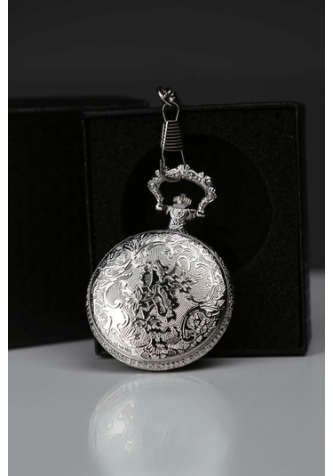 Büro Ev Ofis Hediyesi İçin Kutulu Silver Tren Figür Köstekli Saat