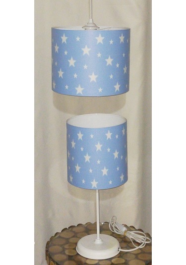 Mavi Yıldız Erkek Genç Odası Çocuk Odası Pvc Avize Abajur Seti
