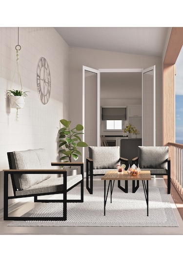 Avvio Newyork Bahçe Mobilyası 2-1-1 Bahçe Takımı Balkon Takımı Teras Mobilyası Siyah