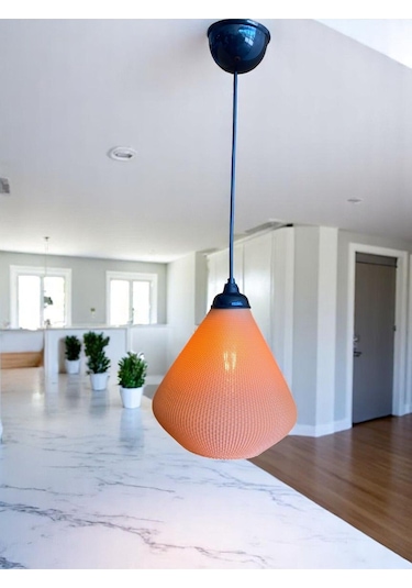 Amberis Keten Dokuma Görünümlü Modern Sarkıt Avize Rustik Ampul Hediyeli Kahverengi