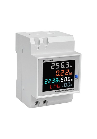 Reedark D52-2066 Dın Raylı Çok Fonksiyonlu Elektrik Ölçer, Lcd Ekran, Akım Gerilim Güç Frekans Monitörü