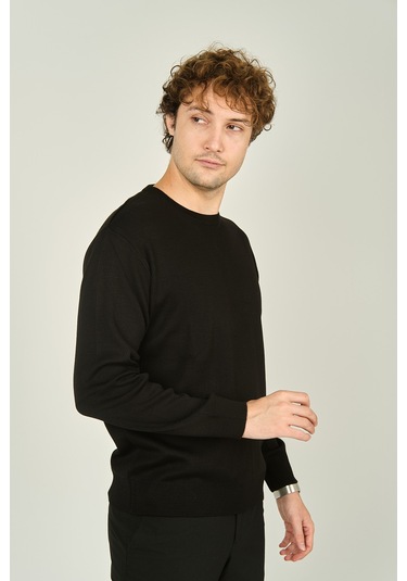 Ateş Triko Erkek Bisiklet Yaka Yün Kazak 1025 Siyah Siyah