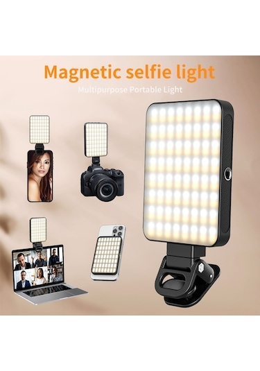 Ulzyvf Taşınabilir Manyetik Led Video Işığı - 3000k-6500k Renk, 10 Aydınlatma Seviyesi, Usb-c Şarj, Klips Ve Soğuk Adaptör Siyah Siyah