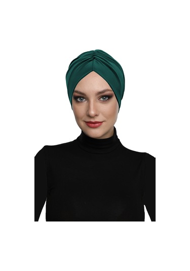 Büzme Çift Taraflı Yeşil Hazır Türban Tesettür Havuz Bonesi Yeşil