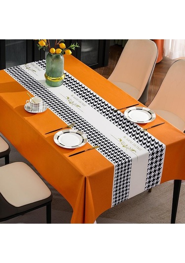 Bej&turuncu İskandinav Tarzı Pvc Masa Örtüsü, Su Geçirmez, Yağa Dayanıklı Ve Yıkanabilir Dikd Masa Örtüsü, Ev Masa Örtüsü 57038138
