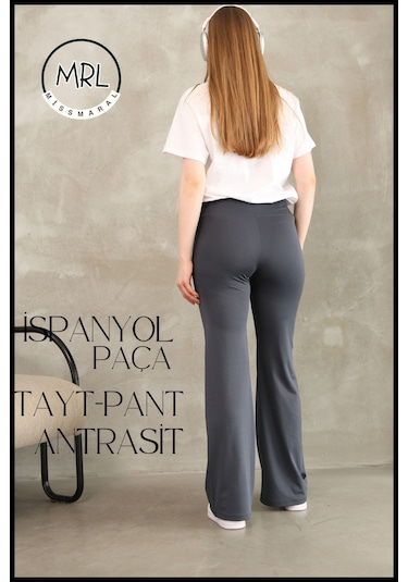 Kadın Yüksek Bel Toparlayıcı Tayt Pantolon Ispanyol Paça Likralı Esnek Dalgıç Kumaş Antrasit 1040 Antrasit