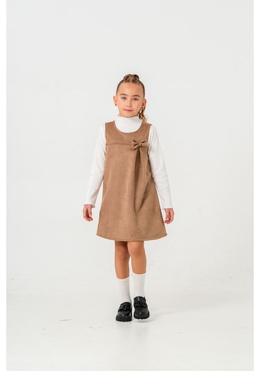 Smile Kids Fiyonklu Badili 2'li Kız Elbise Kahverengi