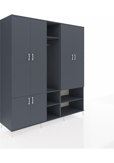 Kronos Dolap 15 Raflı 5 Kapaklı Tek Askılı 220x59x243 Antrasit-antrasit/antrasit Antrasıt/antrasıt