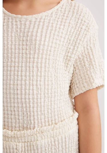 Defacto Kız Çocuk Kısa Kollu Uzun Tulum B4637A824SMER238 Ekru