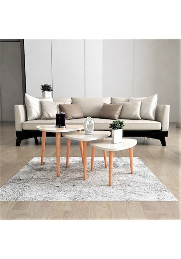 Flora ROLL  Sehpa Ahşap Ayaklı Üçlü Zigon (BEYAZ)