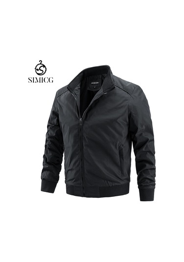 Moda Düz Renk Dik Yaka Günlük Erkek İnce Ceket Siyah