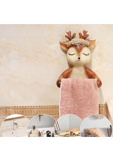 Sevimli Karikatür Geyik Tuvalet Kağıdı Sahipleri Yaratıcı Hayvan Duvara Monte Asılı Rulo Kağıt Raf Banyo Doku Kutusu Depolama Raf Kağıt Tutucular Sarı 22 x 13.6 x 11.2 CM