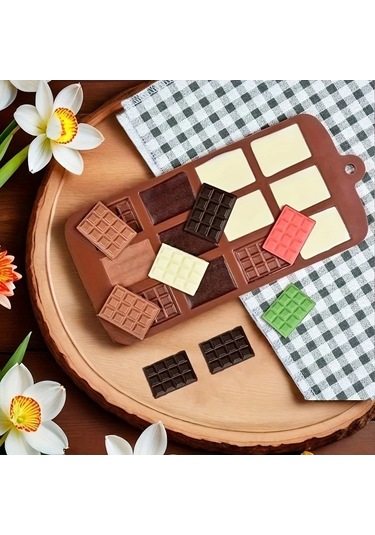Trendooze Gaojunshop01 12 Gözlü 3d Silikon Çikolata Kalıbı - Kahverengi, Isıya Dayanıklı, 20 Izgaralı