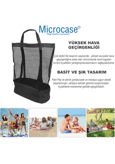 Microcase 2 Katlı 50lt Termal Buzluk Bölmeli Plaj Seyahat Çantası Al4519 Siyah