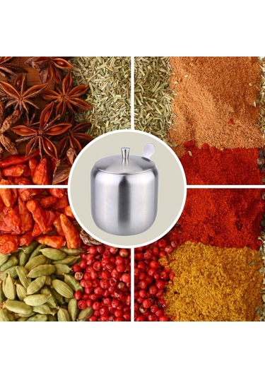 Jeemson Stanyum Çelik Baharat Kabı - Kahve Şeker Depolama Kutusu, 400ml, 12cm Kaşık İle, Mutfak Araçları Diğer