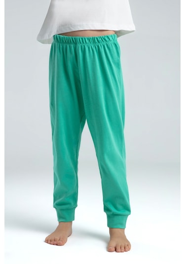 Toontoy Kız Çocuk Önü Baskılı Pijama Takım 14098 Yeşil