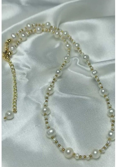 24k Altın Kaplama Gerçek Kum İnci Aranjman Dorika Detaylı Kolye B Çok Renkli